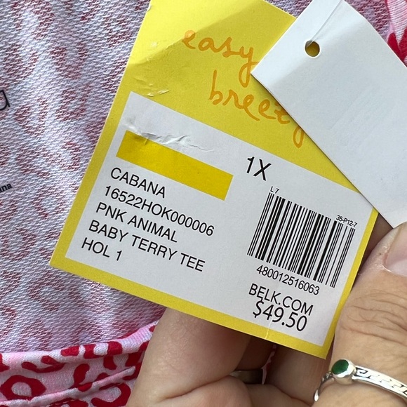 CABANA BY CROWN & IVY Easy Breezy Baby red pink Terry Tee Womens 1X NWT NEW - Picture 6 of 8